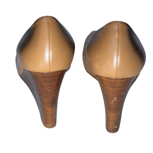 TORY BURCH Jolie Women's Tan Leather Peep Toe Wedge Heels Size 9.5M - Picture 3 of 10